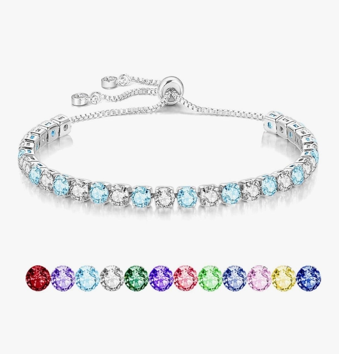 S925 Silver Bracelet for Women Adjustable Slider Crystal Tennis Bracelet Birthstone Jewellery