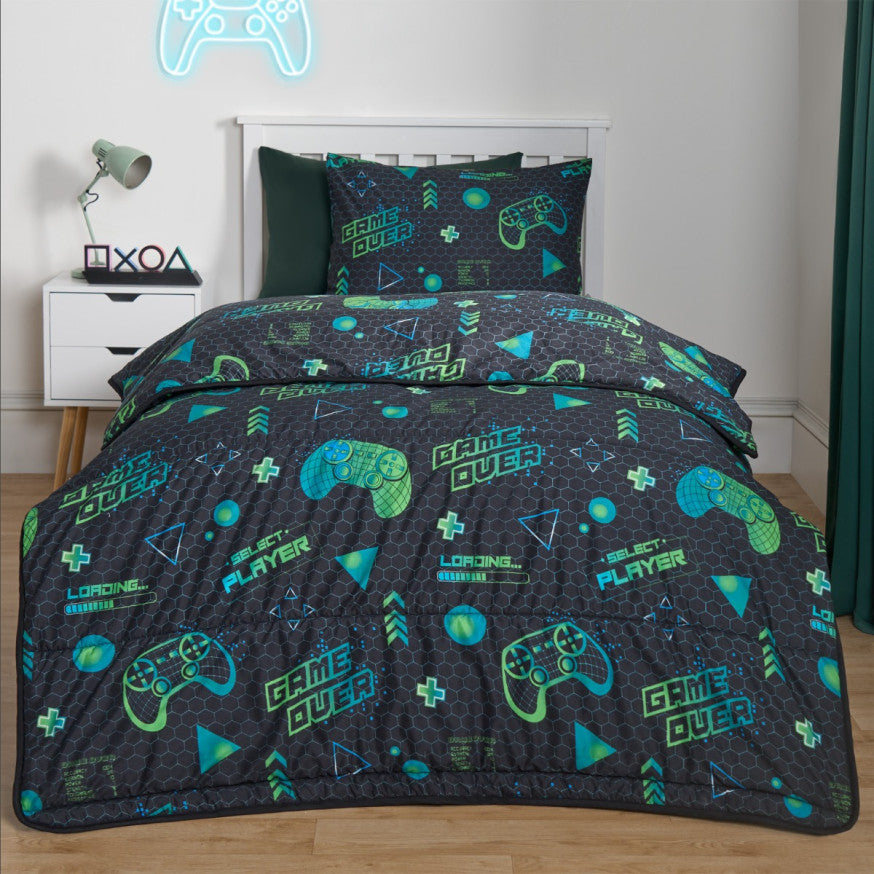 Gaming Coverless 10.5 Tog Duvet & Pillowcase - Black
