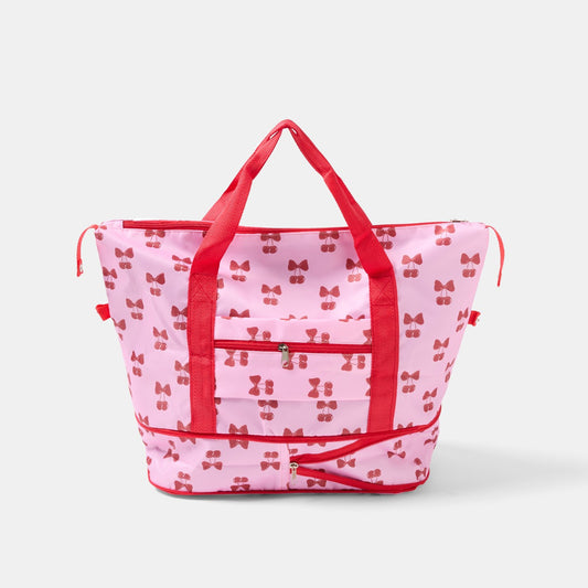 Cherry Bow Print Overnight Weekend Travel Bag - Pink/Red (pre order)