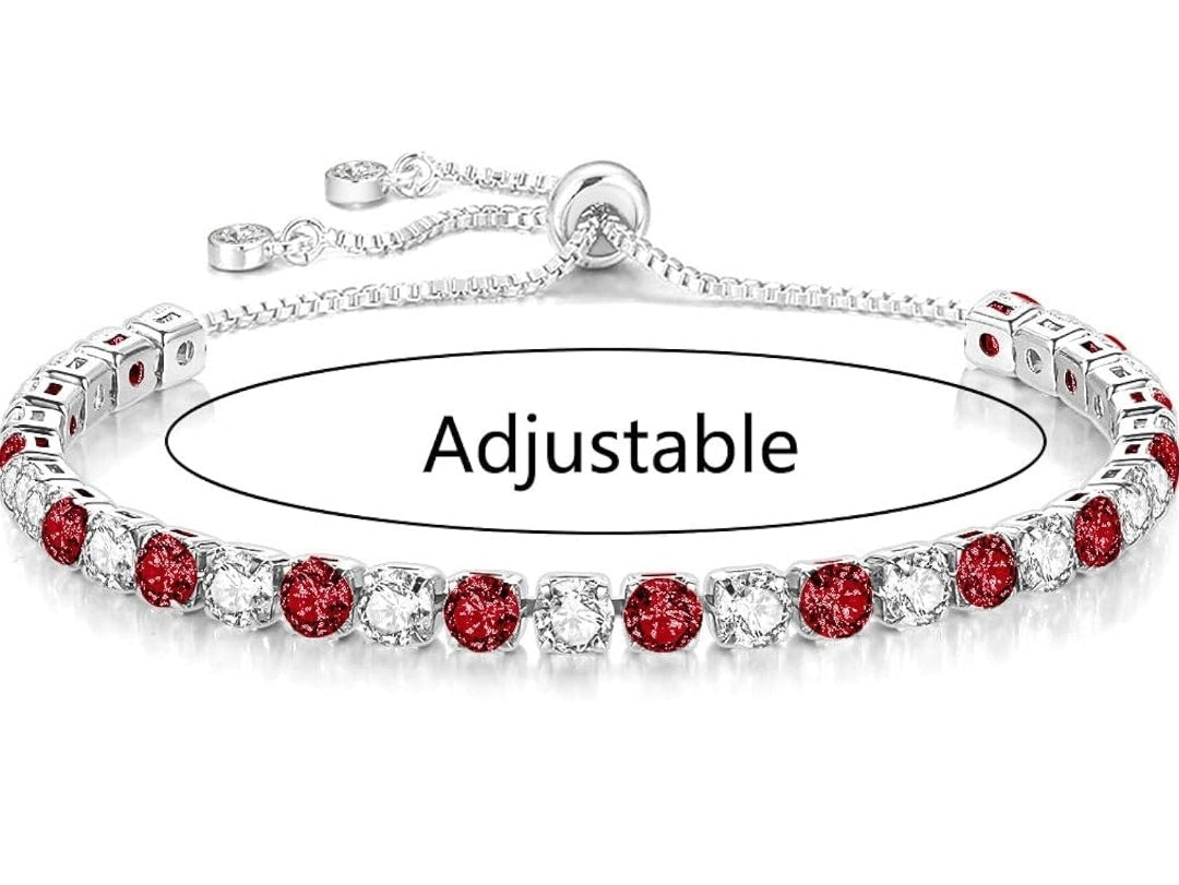 S925 Silver Bracelet for Women Adjustable Slider Crystal Tennis Bracelet Birthstone Jewellery