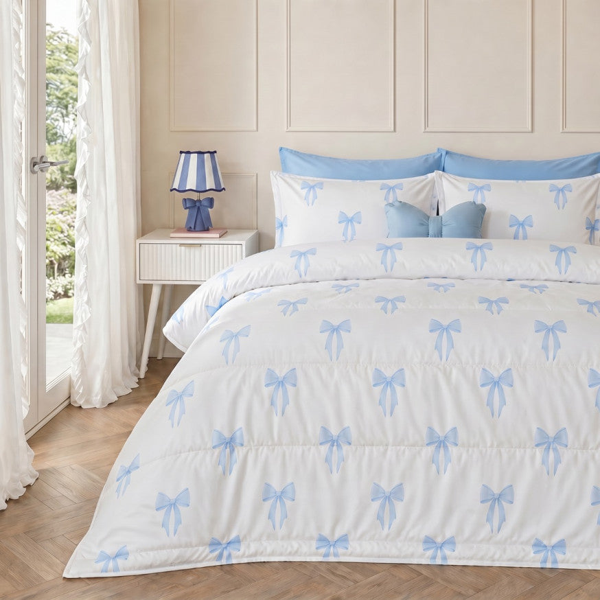 Bow Print Coverless 10.5 Tog Duvet Set - Blue