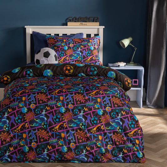Football Comic Print Duvet Cover Set - Multi