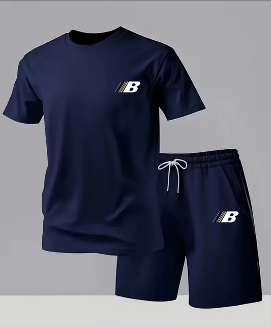Men's 2pc B print top & short set