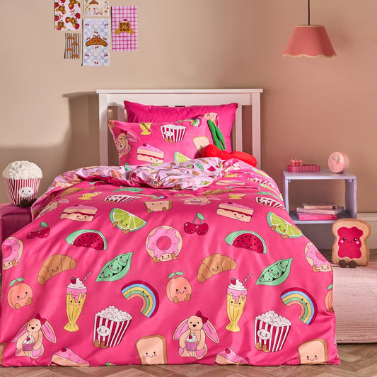 Sweetie Pies Print Duvet Cover Set - Magenta