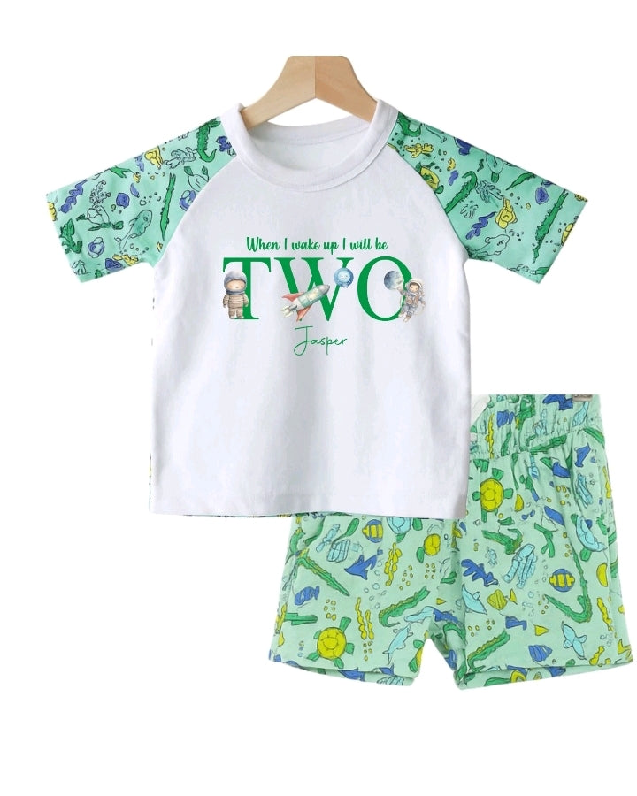 When i wake up i will be Personalised spacemen under sea design  short set PJ'S