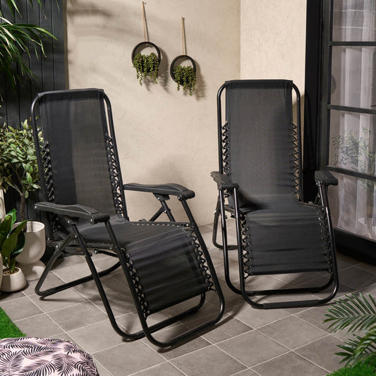 2 Pack Zero Gravity Sun Lounging Garden Chairs - Black