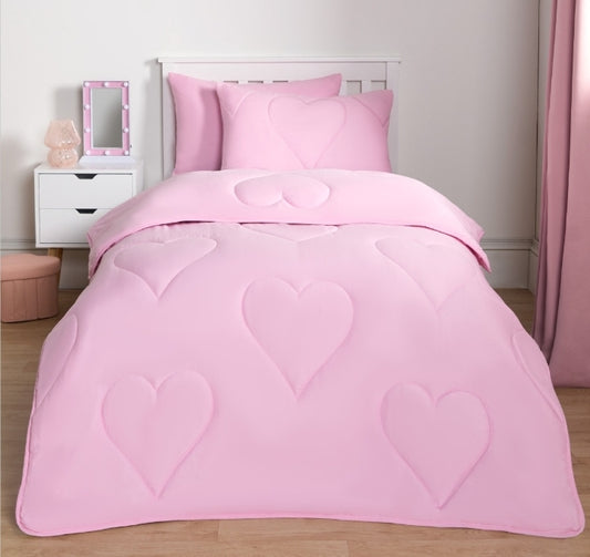 Coverless Heart Quilted 7.5 Tog Duvet Set - Pink