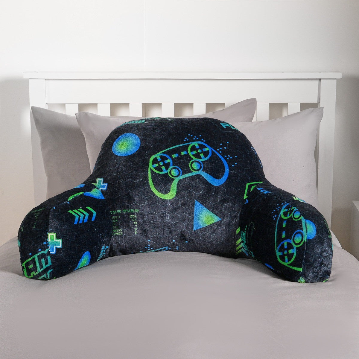 Kids Neon Gaming Fleece Cuddle Cushion - Black