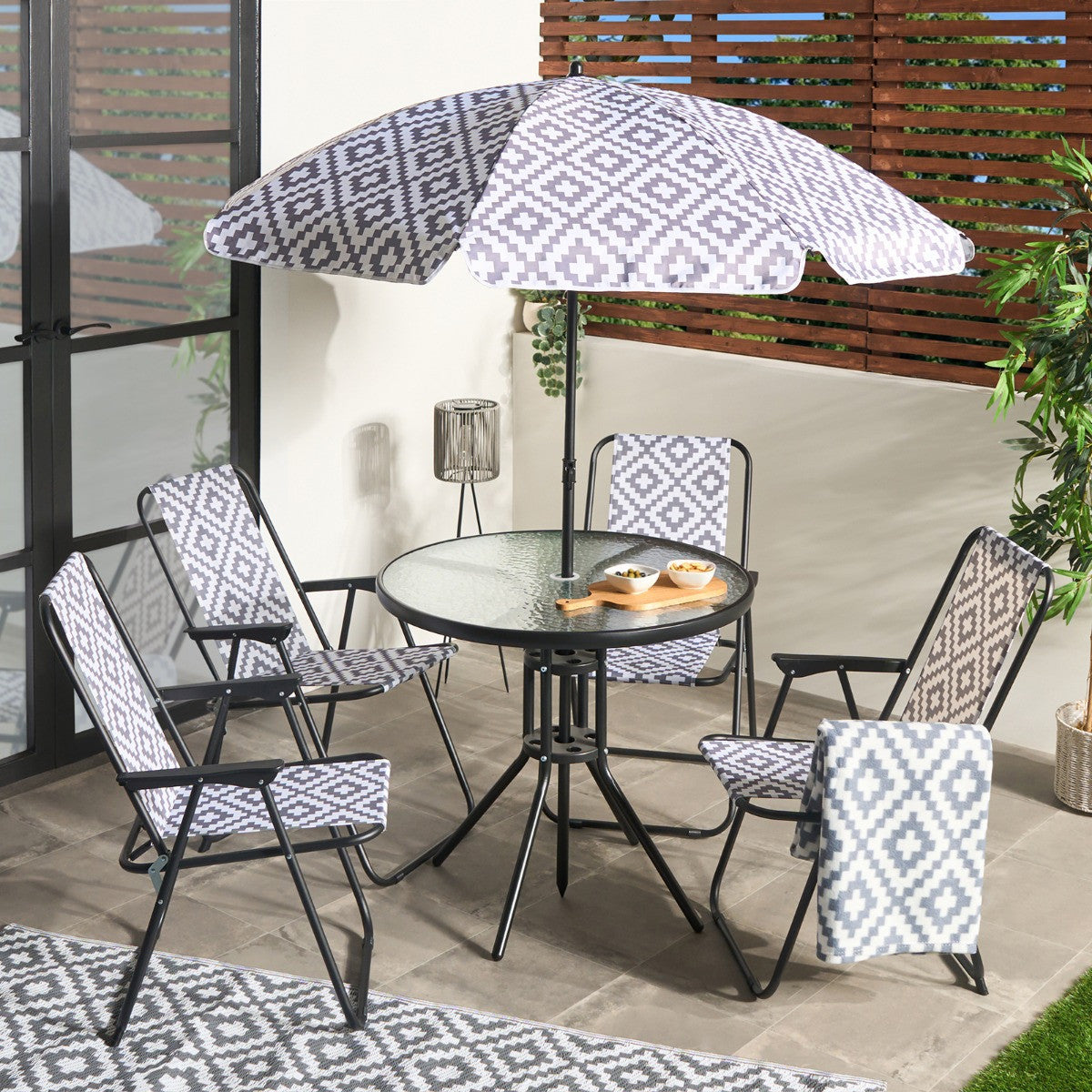 6-Piece Geometric Patio Set - Grey