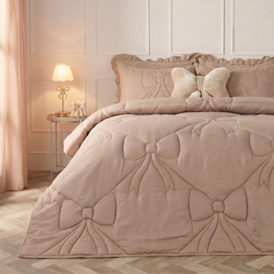 Diamond Bow Quilted Coverless 7.5 Tog Duvet Set - Natural