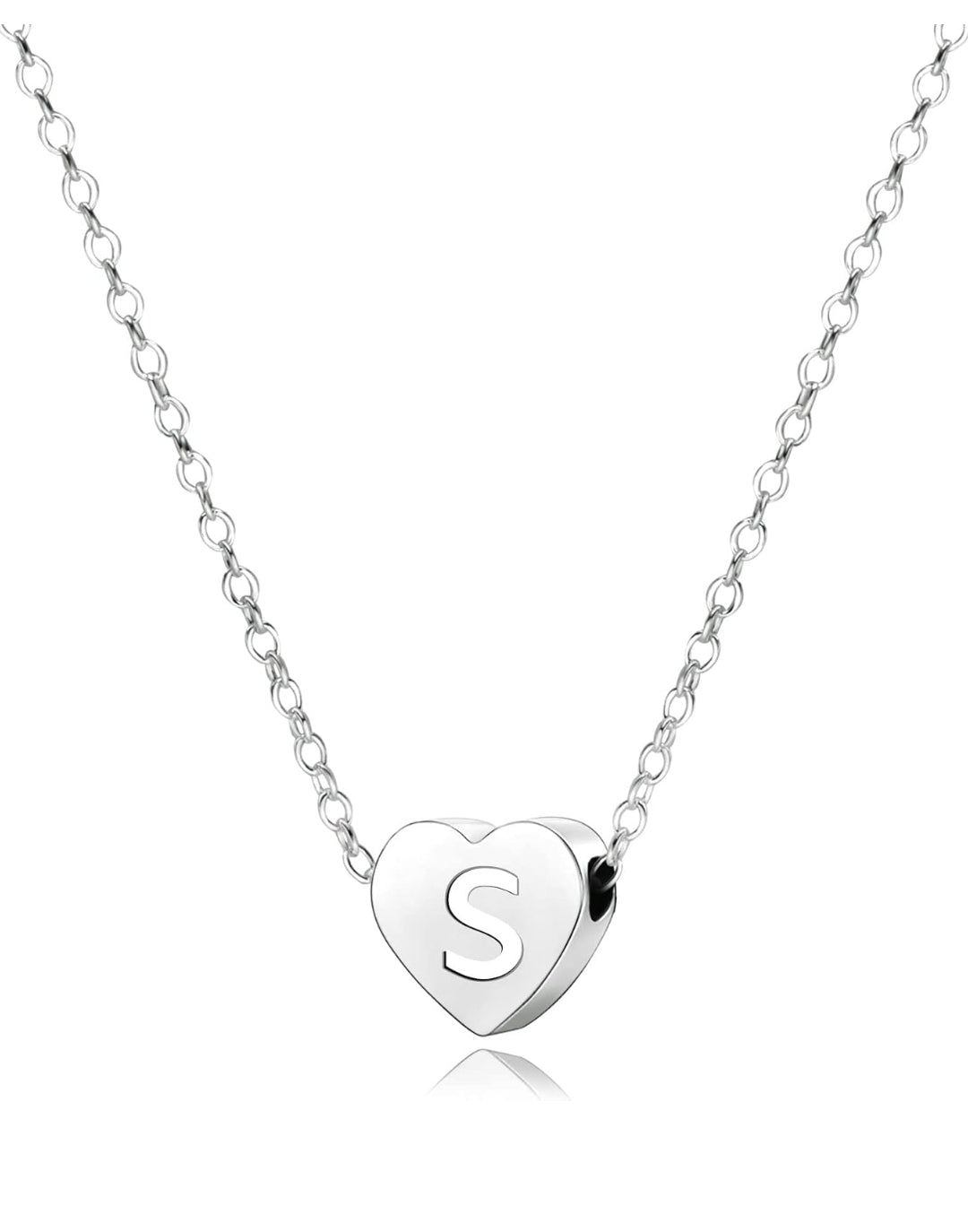 S925 Silver A-Z Capital Initial Heart Pendant Necklaces
