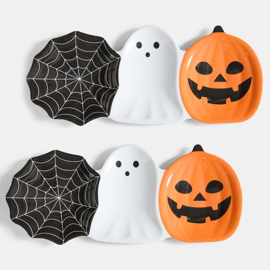 2 Pack Halloween Trio Serving Platters - Black/White