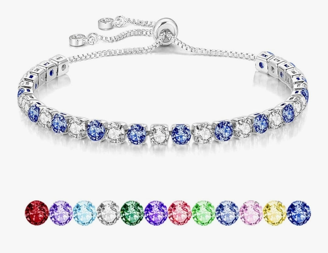 S925 Silver Bracelet for Women Adjustable Slider Crystal Tennis Bracelet Birthstone Jewellery