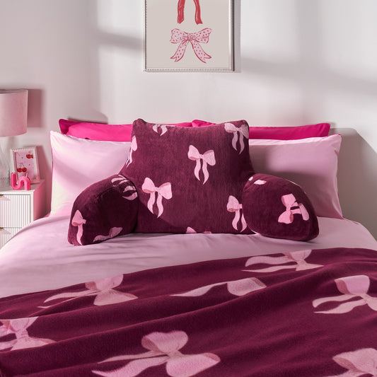 Bow Print Cuddle Cushion - Burgundy