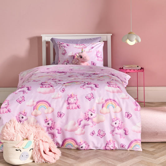 Unicorn Fun Print Duvet Cover Set - Lilac