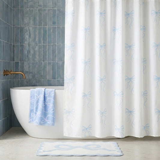 Bow Print Shower Curtain - White/Blue (pre order)
