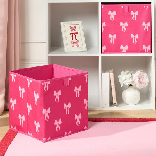 Bow Print Cube Storage Boxes, Hot Pink - 2 Pack ( pre order)
