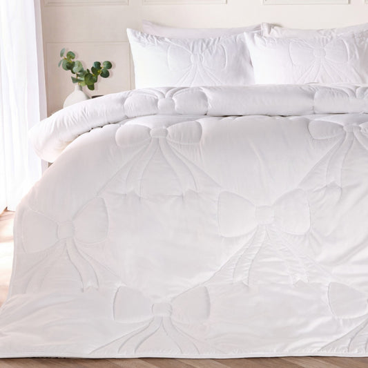 Diamond Bow Quilted Coverless 7.5 Tog Duvet Set - White