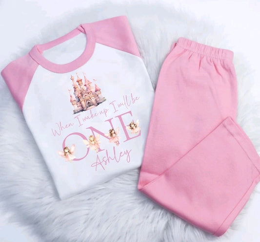 Personalised Childrens when i wake up FAIRY CASTLE  PJ loungewear pyjamas
