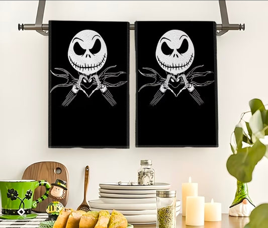 2 pcs jack skeleton hand towels design (black)