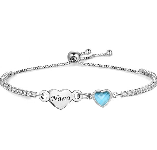 Silver nana Bracelet for Women Heart Charm Dainty Adjustable Bracelet