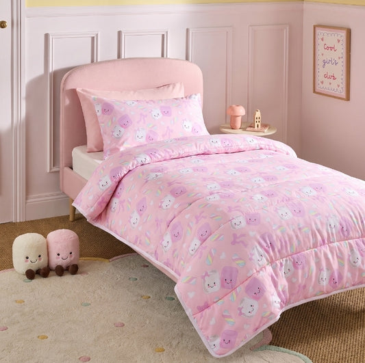 Cotton & Candy Marshmallow Print Coverless 10.5 Tog Duvet Set, Pink - Single