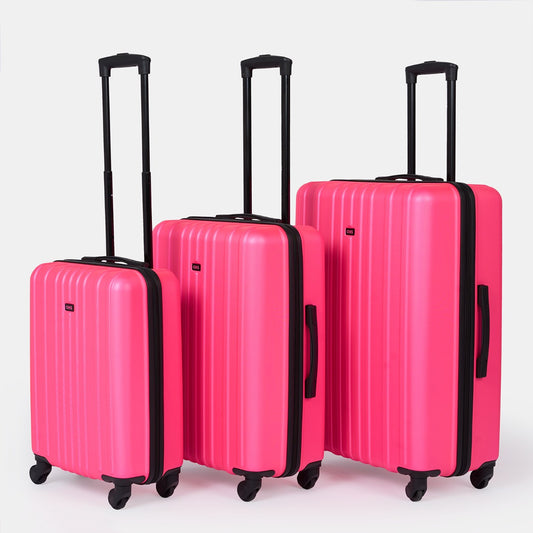 4 Wheel Hard Shell Suitcase, Fuchsia Pink - 3 Pack