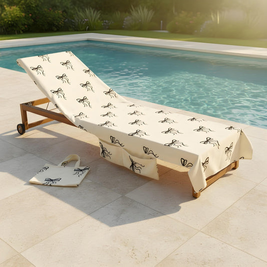 Bow Print Beach Towel in a Bag - Monochrome