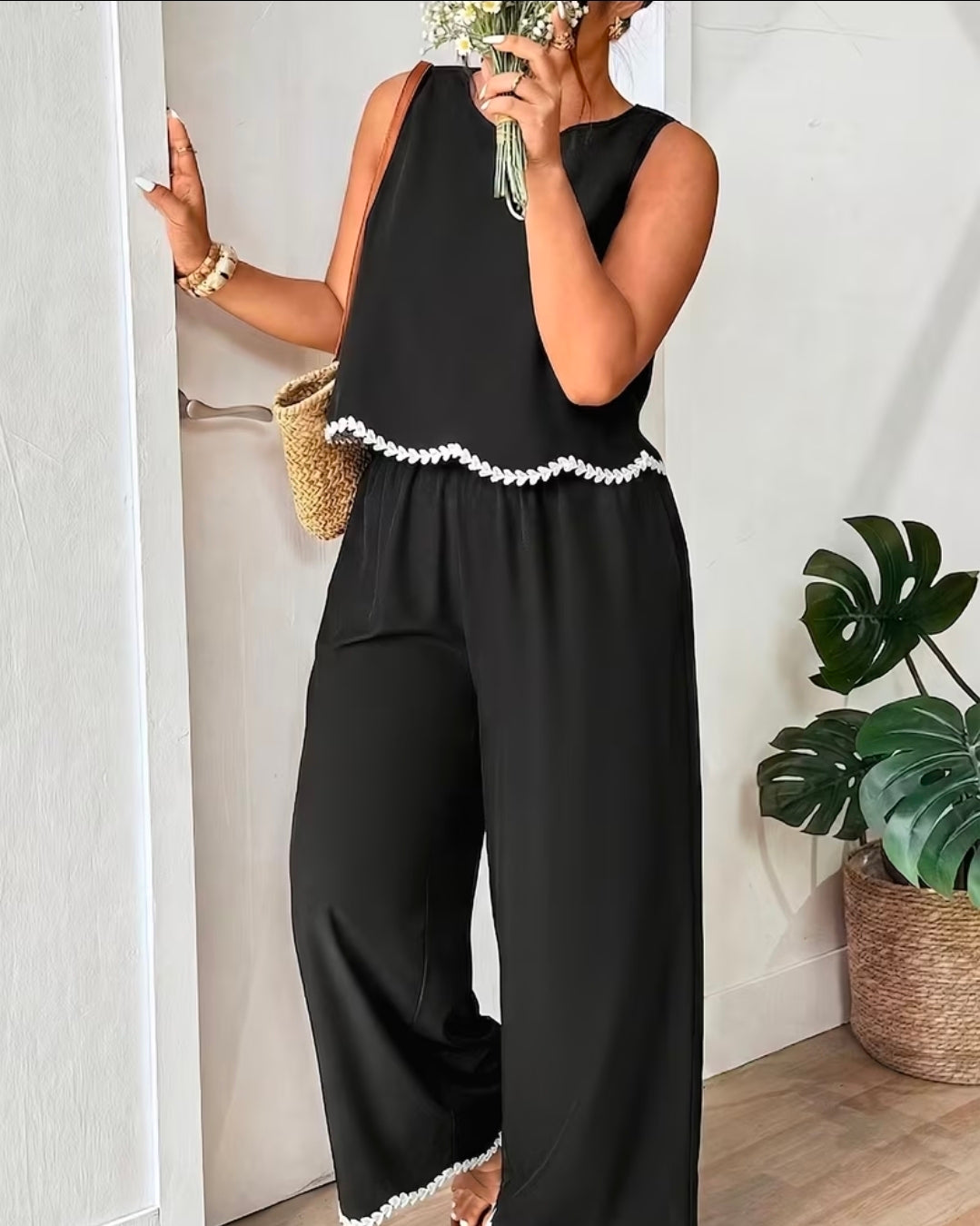 Plus Size - ladies Solid Color Fashion Sleeveless 2Pcss Set