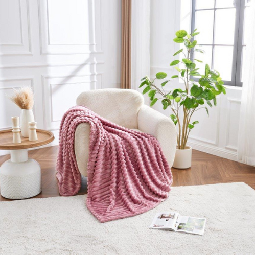 Cozy Ribbed Knit Throw Blanket