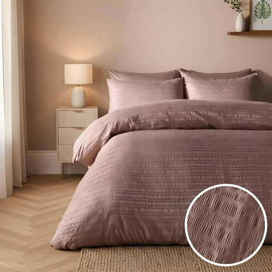 Embossed Seersucker Duvet Set - Mink