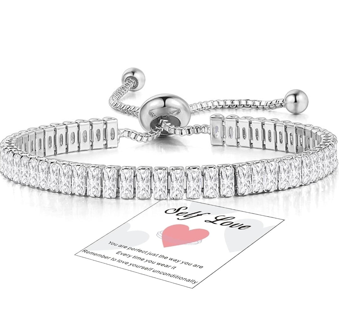FUNTE® Silver Bracelet for Women- Sterling Silver Tennis Bracelet- Womens Crystal Slider Bracelet