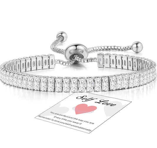 FUNTE® Silver Bracelet for Women- Sterling Silver Tennis Bracelet- Womens Crystal Slider Bracelet