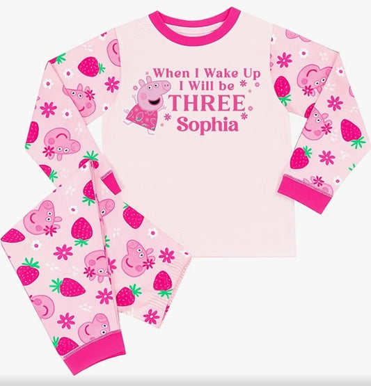 Peppa Pig Personalised Girls Birthday Pyjamas When I Wake Up Age PJs