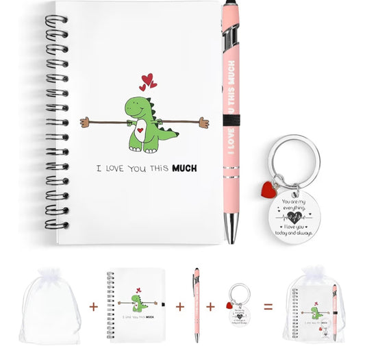 Valentines Gifts for Him Her, Cute Dinosaur Notebook Gift Set with Pen & Keychain
