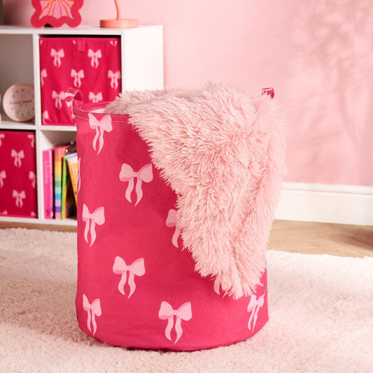 Bow Print Storage Basket - Hot Pink