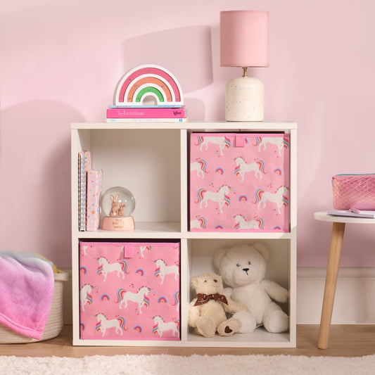 Unicorn Print Cube Storage Boxes, Pink - 2 Pack