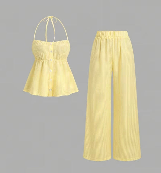 Halter Backless Striped Two-Piece Set