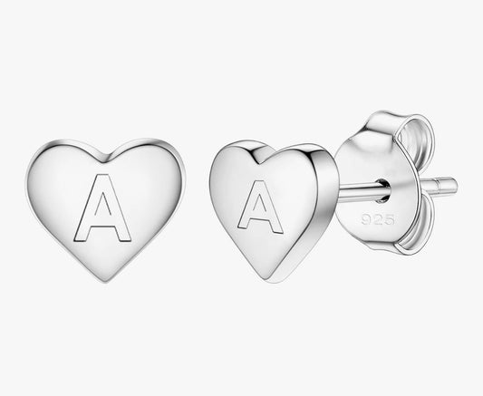 Delicate S925 Silver Heart Pendant Earrings Gift 26 Letter Initial A-Z Stud Erarrings
