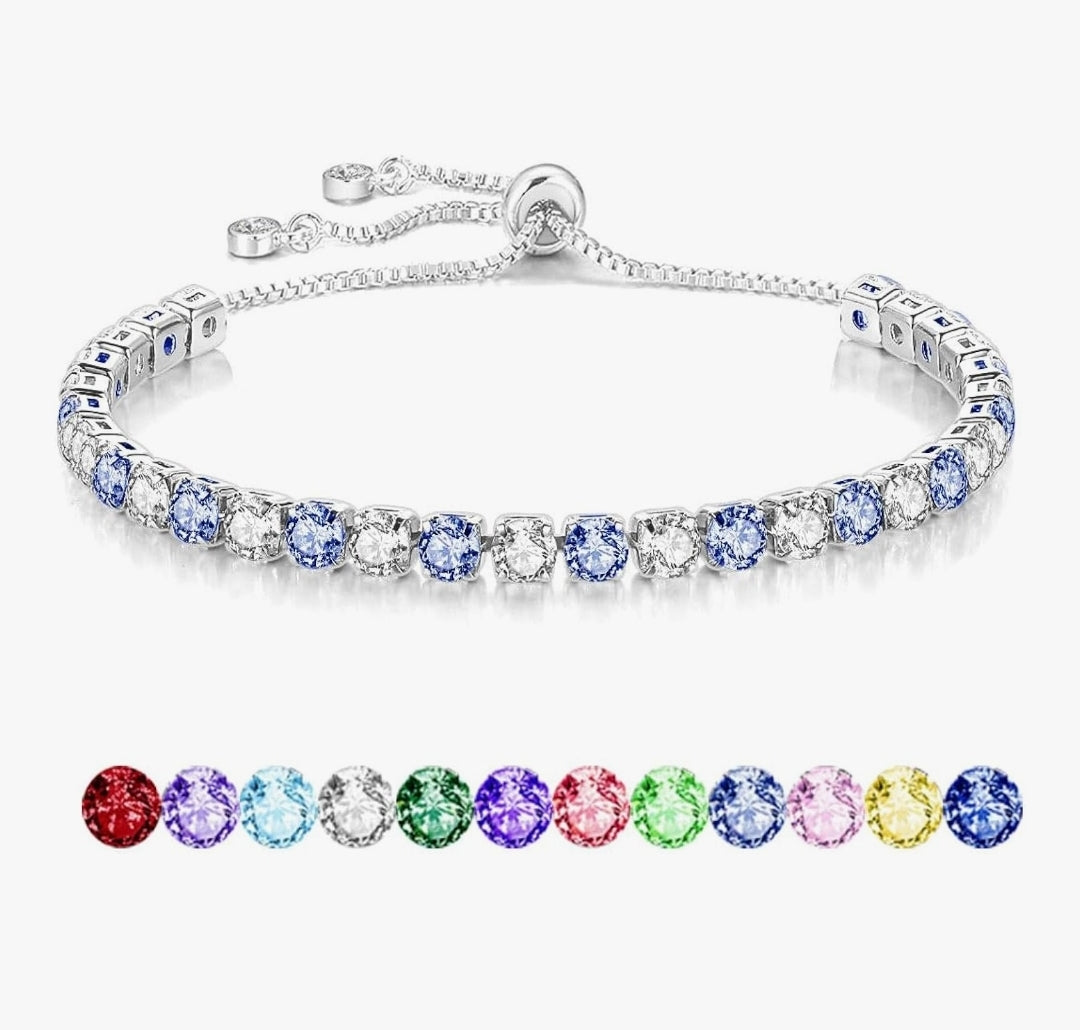 S925 Silver Bracelet for Women Adjustable Slider Crystal Tennis Bracelet Birthstone Jewellery