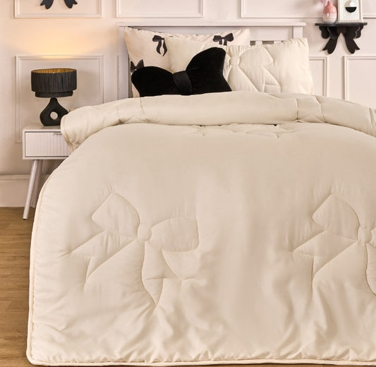 Bows Quilted Coverless 7.5 Tog Duvet Set - Ivory (single)