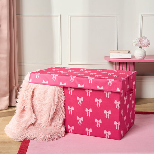 Bow Print Large Collapsible Storage Box With Lid - Hot Pink (pre order)