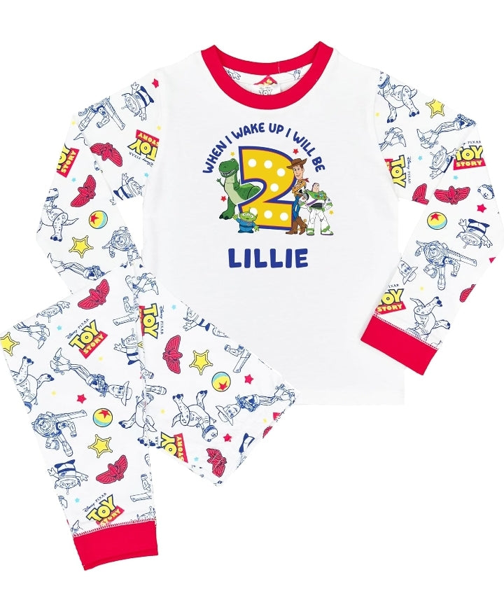 Toy Story Boys Pyjamas Personalised Wake Up Initial & Name Number Buzz Woody PJs