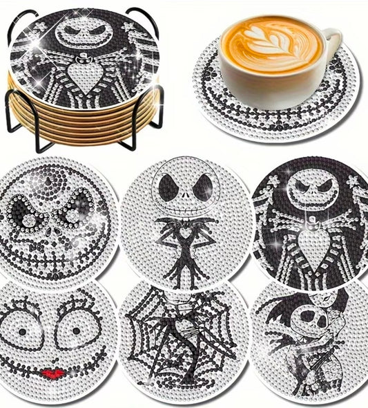 6pcs Nightmare Before Christmas Jack Skellington & Sally Diamond Art Mosaic Coaster