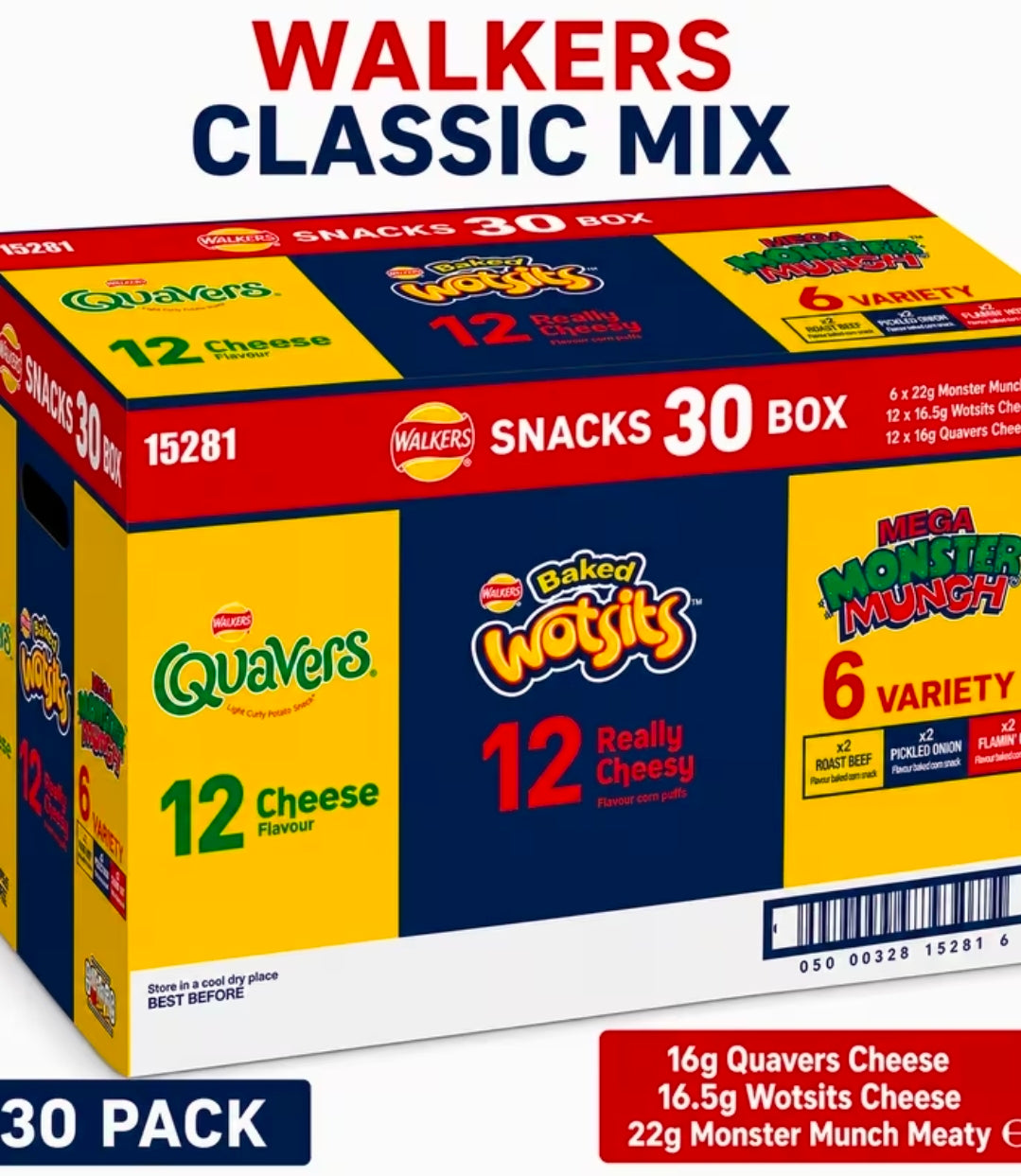 Walkers Classic Mix Snacks Variety Box 30 Pack