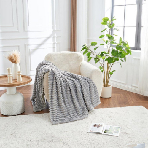 Cozy Ribbed Knit Throw Blanket