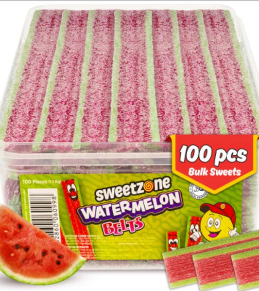 Sweetzone Watermelon Belts Sweets Tub 100pcs