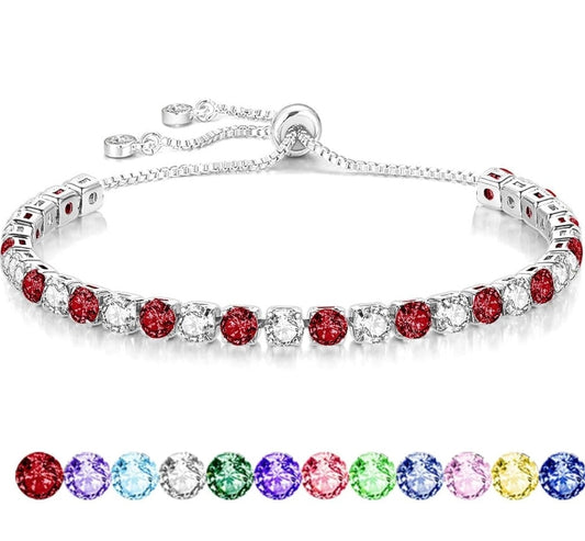 S925 Silver Bracelet for Women Adjustable Slider Crystal Tennis Bracelet Birthstone Jewellery