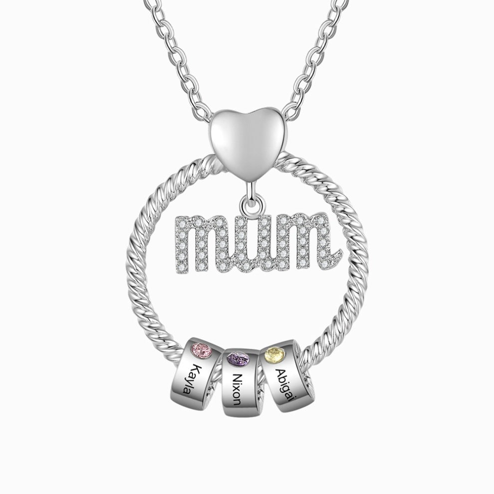 Personalised Mum Circle Necklace With 1-3 Names&Birthstones Pendant Gift For Mum