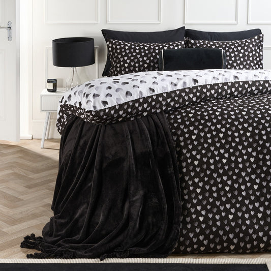 Heart Print Reversible Watercolour Duvet Cover Set, Monochrome